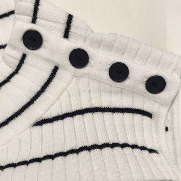 Talbots White Black Stripe Sleeveless Ribbed Mock Neck Sweater SP - Picture 10 of 14